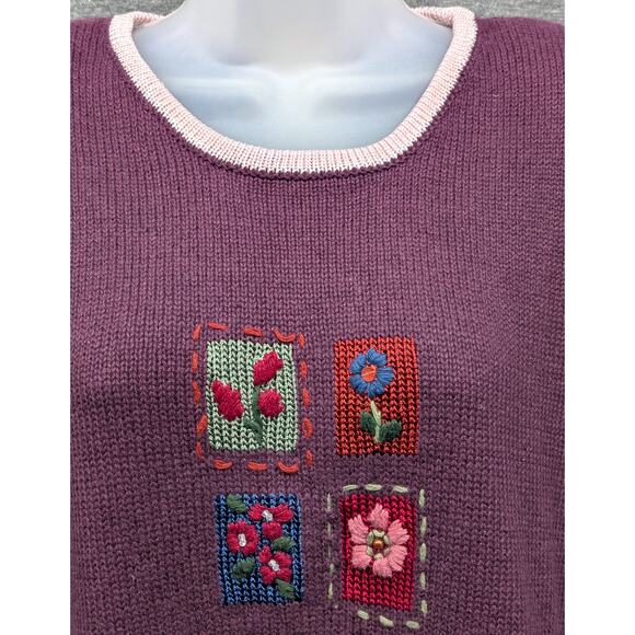 VINTAGE Christopher & Banks Sweater - Purple, Floral, Hand Embroidered, Size XL - Picture 3 of 5